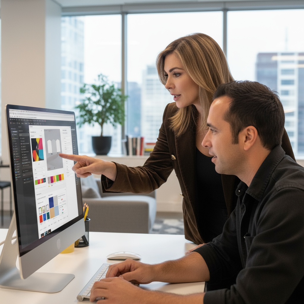 Far Beyond Creations marketing consulting team working together on a computer in Newport Beach California